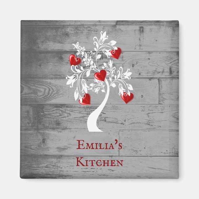 Red Tree of Hearts Personalised Magnet (Front)