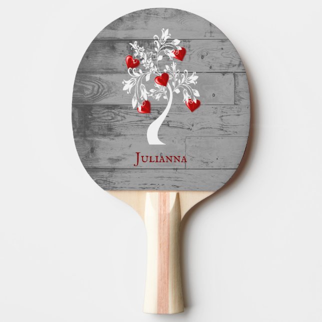Red Tree of Hearts Personalised Ping Pong Paddle (Front)
