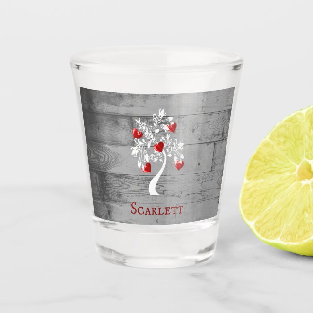 Red Tree of Hearts Personalised Shot Glass (Front)