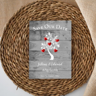 Red Tree of Hearts Save The Date Announcement