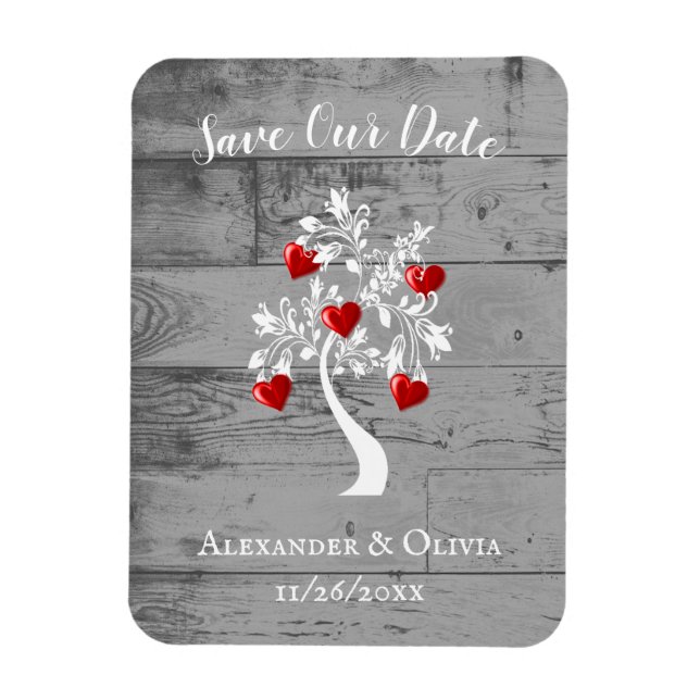 Red Tree of Hearts Save The Date Magnet (Vertical)
