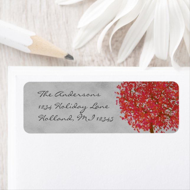 Red Tree On Grey Return Address Label (Insitu)