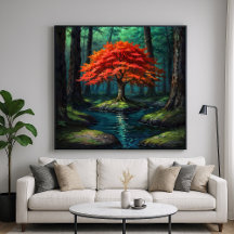 Red Tree - Vibrant Nature Illustration Style