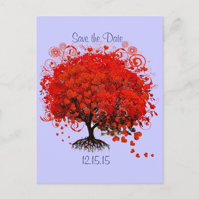 Red Tree Wedding Save The Date Announcement Postcard (Front)