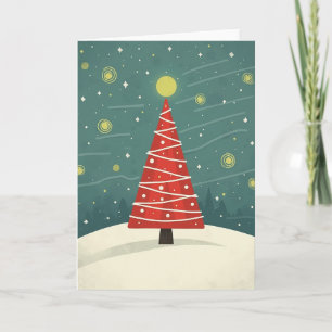 Red Tree Winter Night Card