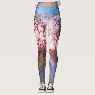 Red Trees Along the Highway Leggings