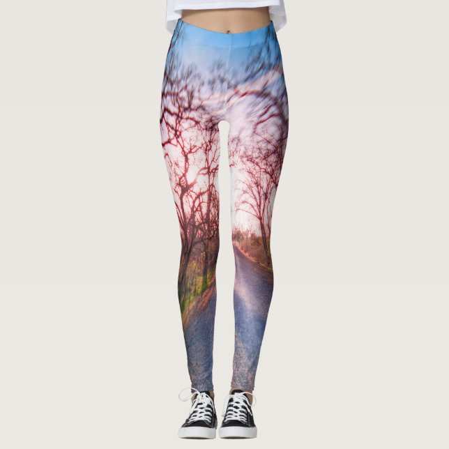 Red Trees Along the Highway Leggings (Front)