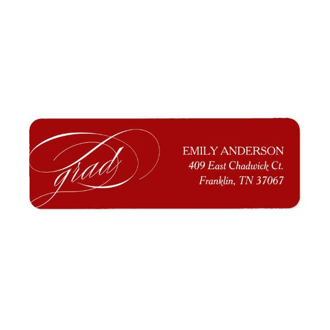 Red Trendy Calligraphy Graduation Address Return Address Label (Front)
