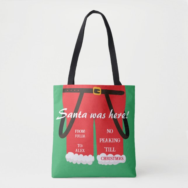 Red Trendy Christmas Santa Pants Gift & Treats Tote Bag (Front)