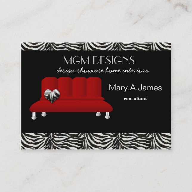 red trendy interior decorator Business Cards (Front)
