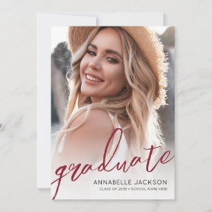 Red Trendy Script Graduate Photo Graduation Invitation