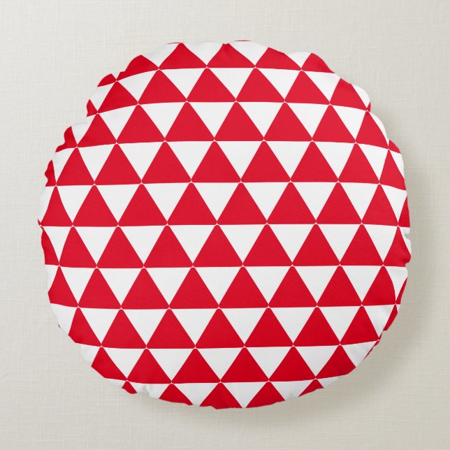 Red triangles white pattern round pillow (Front)