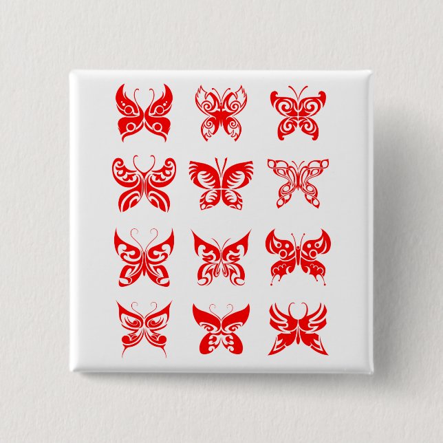Red Tribal Butterfly Ornamental 15 Cm Square Badge (Front)