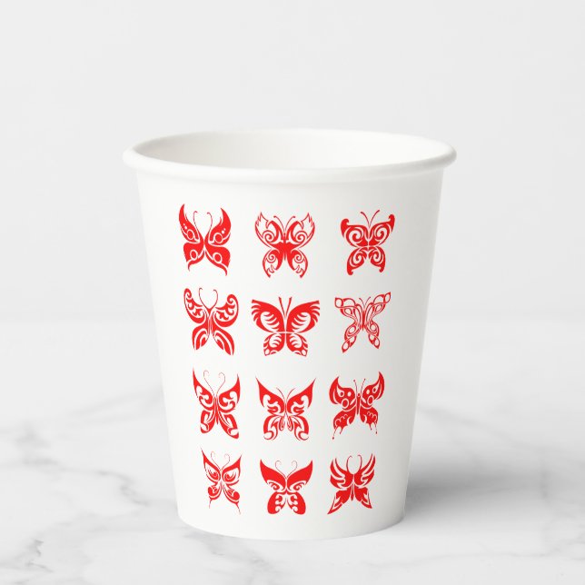 Red Tribal Butterfly Ornamental Paper Cups (Front)