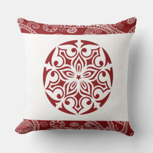 RED TRIBAL CIRCLE Retro Throw Pillow