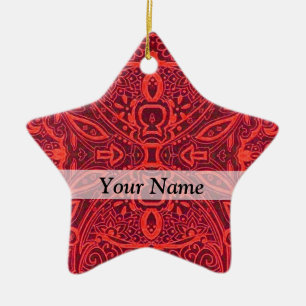 Red tribal damask pattern ceramic tree decoration