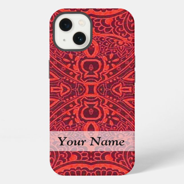 Red tribal damask pattern iPhone case (Back)
