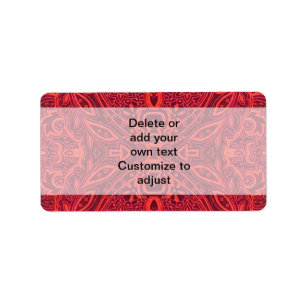 Red tribal damask pattern label