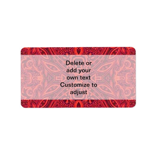 Red tribal damask pattern label (Front)