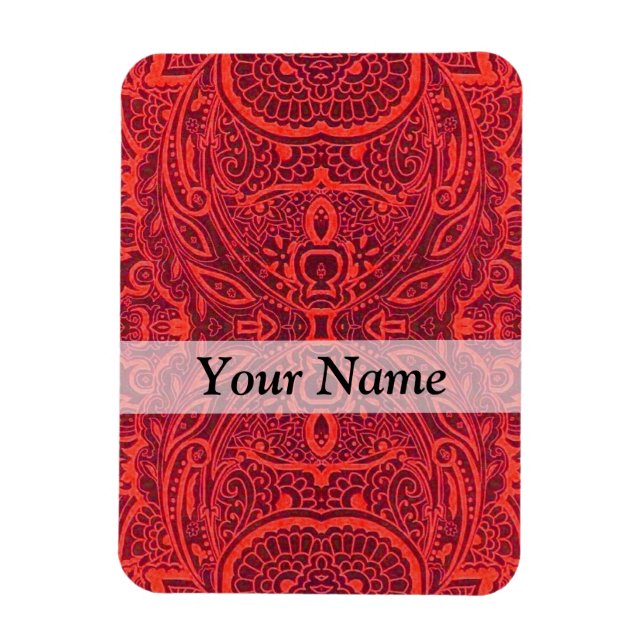 Red tribal damask pattern magnet (Vertical)