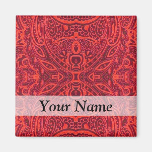 Red tribal damask pattern magnet
