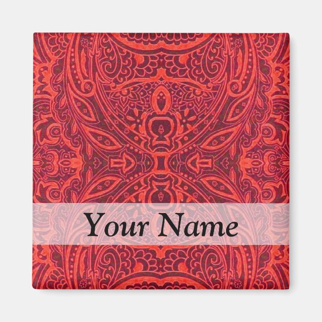 Red tribal damask pattern magnet (Front)