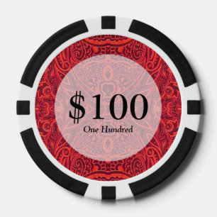 Red tribal damask pattern poker chips
