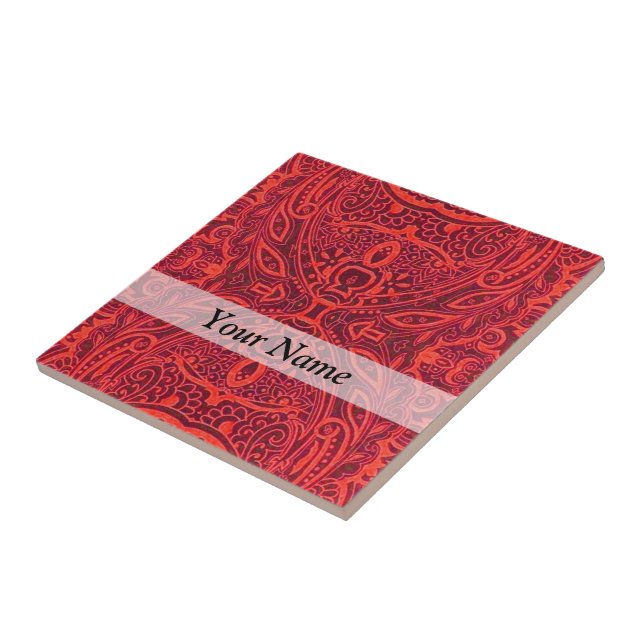 Red tribal damask pattern tile (Side)