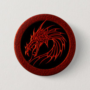 RED TRIBAL DRAGON 6 CM ROUND BADGE