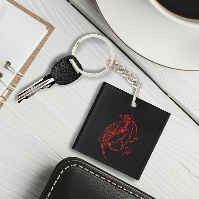 Red Tribal Dragon Black Business Logo Key Ring (Creator Uploaded)