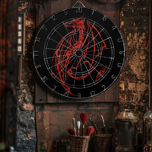Red Tribal Dragon Black Dartboard
