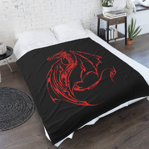 Red Tribal Dragon Black Fleece Blanket