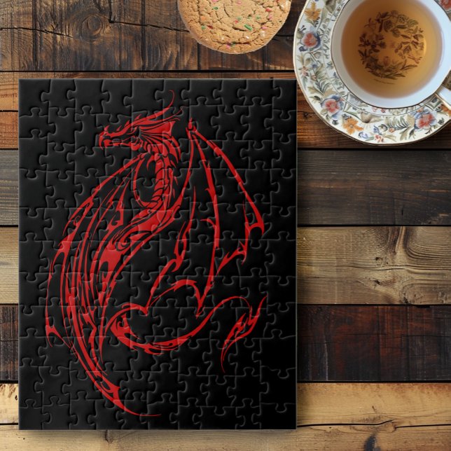 Red Tribal Dragon Black Jigsaw Puzzle (Creator Uploaded)
