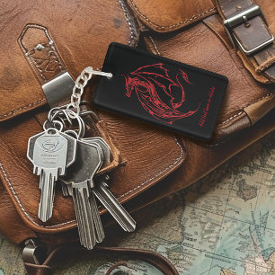 Red Tribal Dragon Black Key Ring