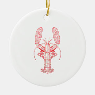 Red Tribal Lobster Ceramic Ornament