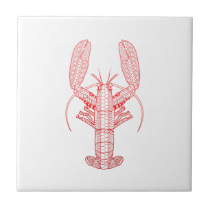 Red Tribal Lobster Ceramic Tile
