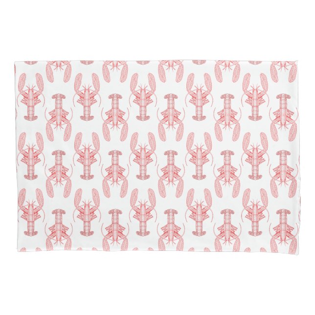 Red Tribal Lobster Nautical Pillowcase (Front)