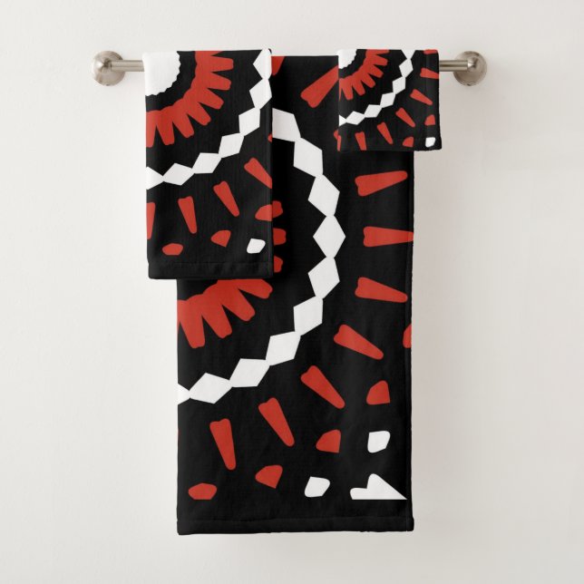 Red Tribal Mandala Bath Towel Set (Insitu)