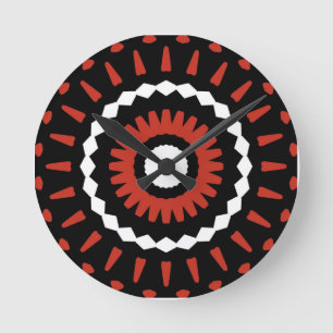 Red Tribal Mandala Round Clock