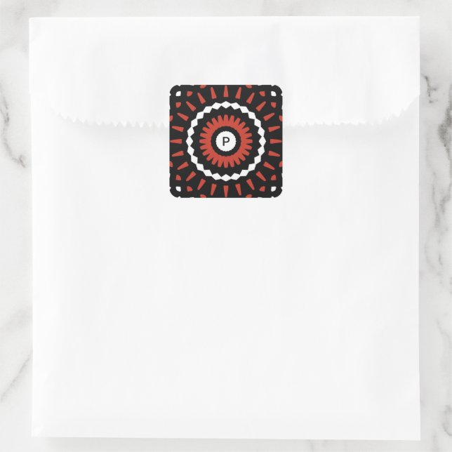 Red Tribal Mandala Square Sticker (Bag)