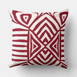 red Tribal Maze Mud Cloth Pattern African Cushion