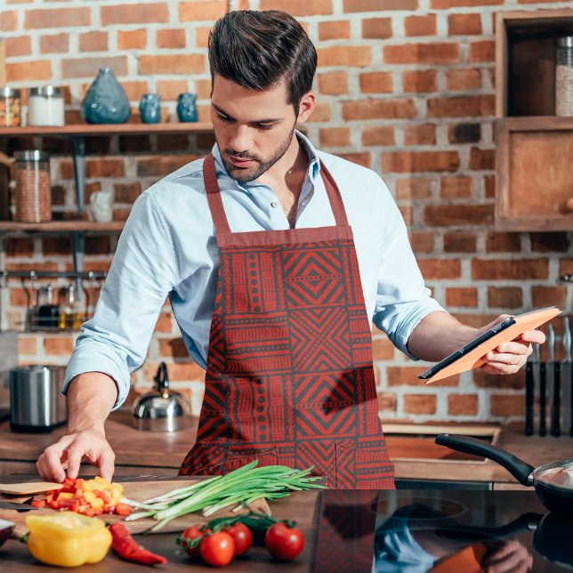 Red Tribal Pattern Art Apron (Apron)