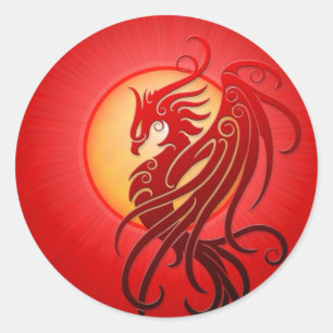 Red Tribal Phoenix Classic Round Sticker