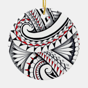 Red tribal polynesian patterns with shading ceramic ornament
