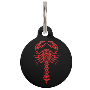 Red Tribal Scorpion on Black Pet Tag