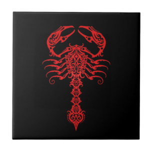 Red Tribal Scorpion Tile