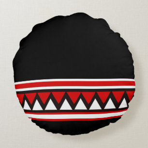 Red Tribal Triangles Round Cushion