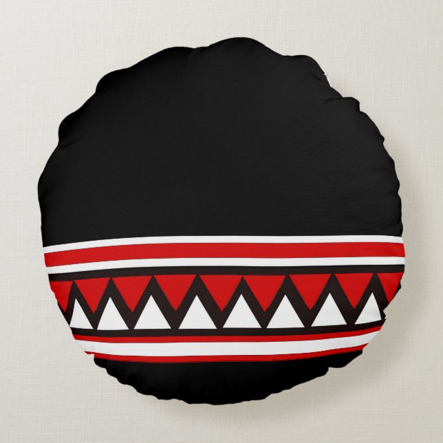 Red Tribal Triangles Round Cushion (Back)