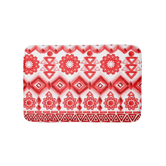 Red tribal, watercolor ethnic pattern. bath mat (Front)