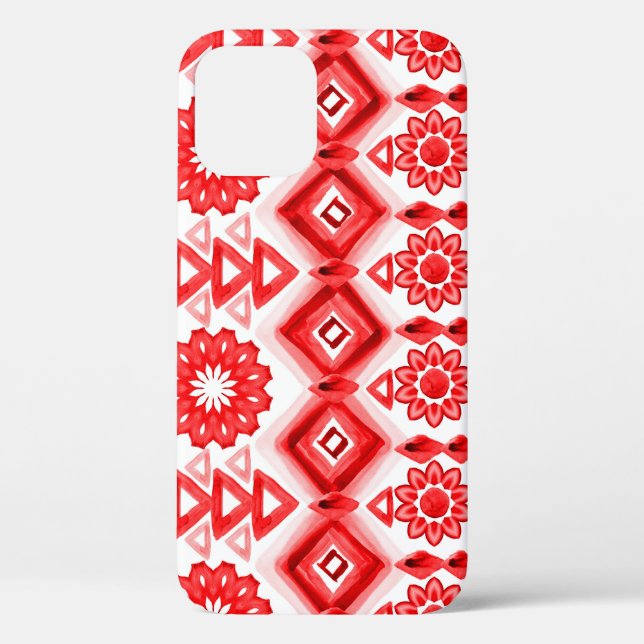 Red tribal, watercolor ethnic pattern. Case-Mate iPhone case (Back)